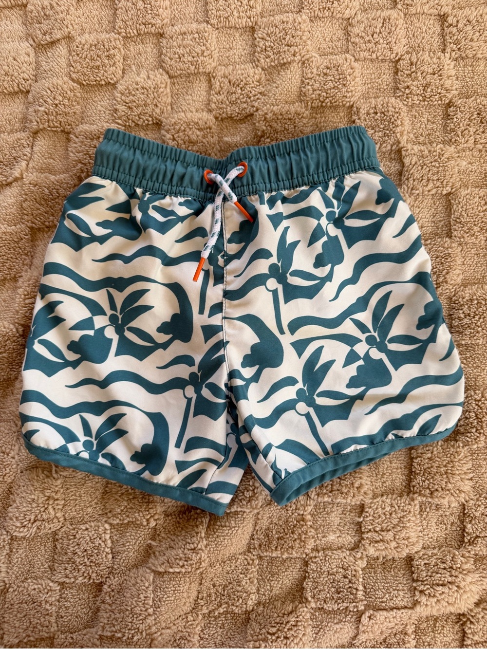 Caribbean Joe Boys Swim Trunks Size 4 Teal Tropical Palm Print Board Shorts